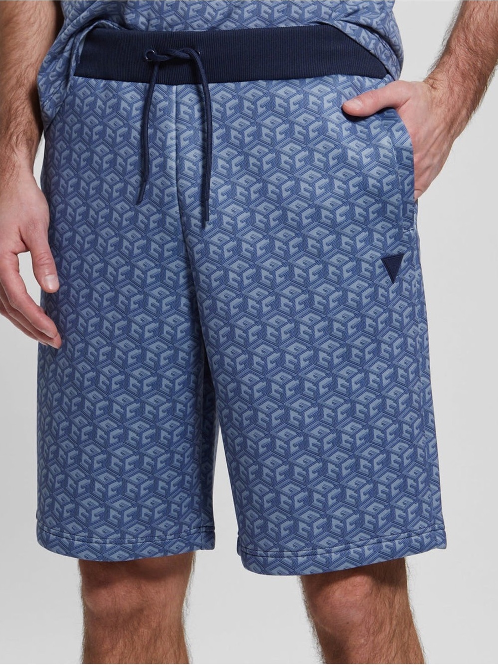 New Guess Blue Geometric Athletic Shorts SZ M